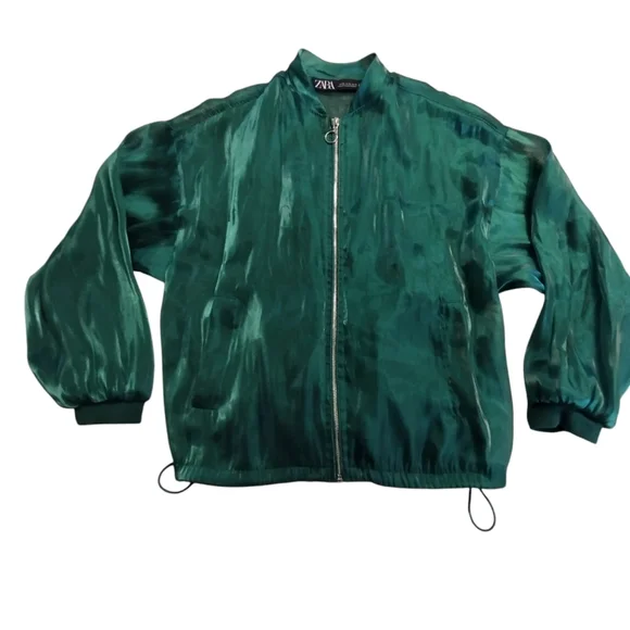 TEMPORARY PRICE REDUCTION EUC Zara Green sheer bomber style jacket Size XS - Picture 3 of 6